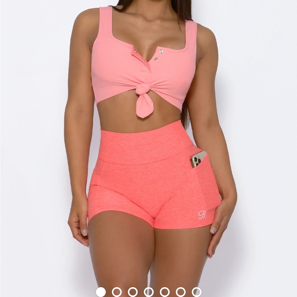 Bombshell curves shorts in coral
